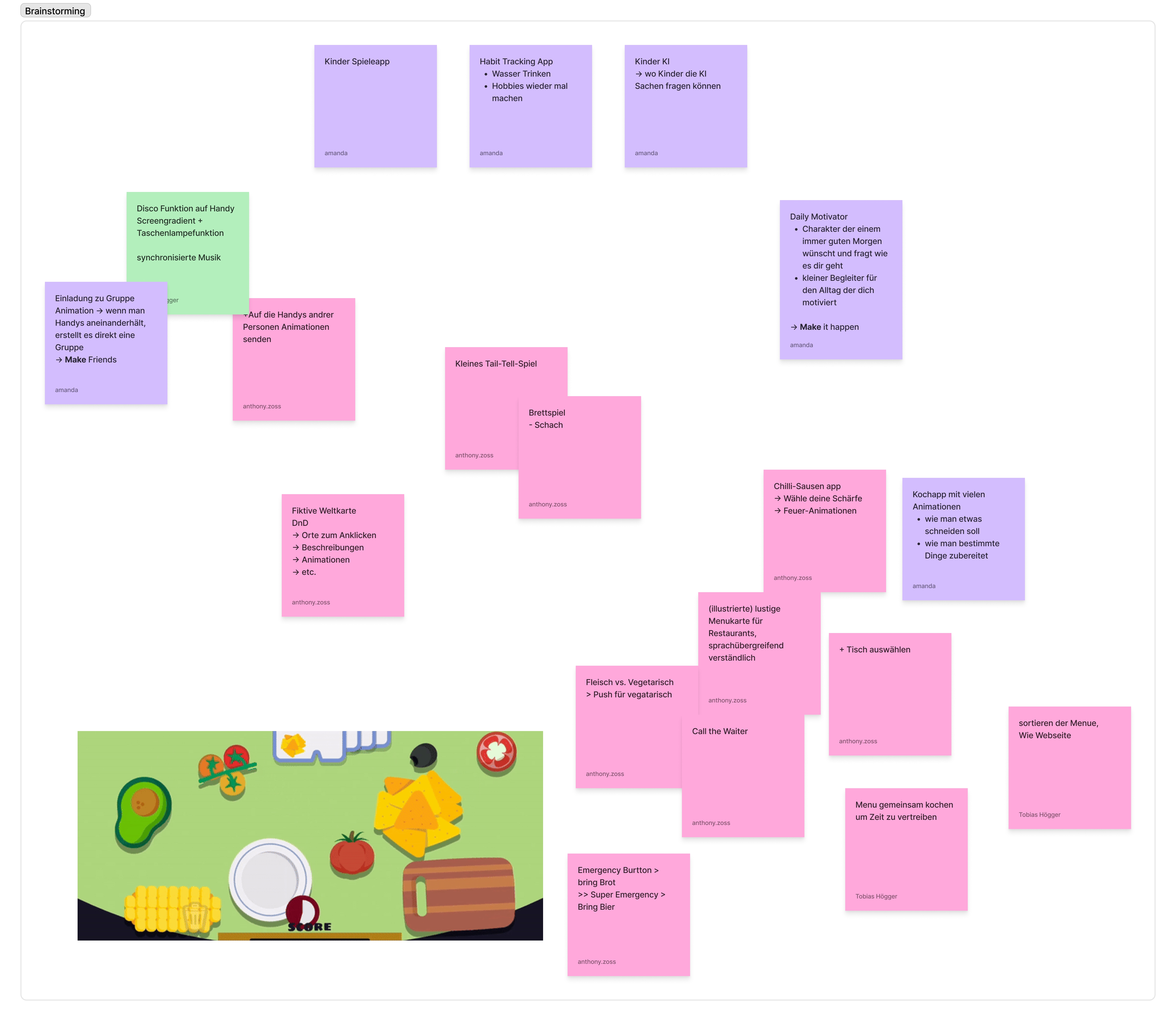 Brainstorming board in FigJam showing a bunch of post-its with ideas