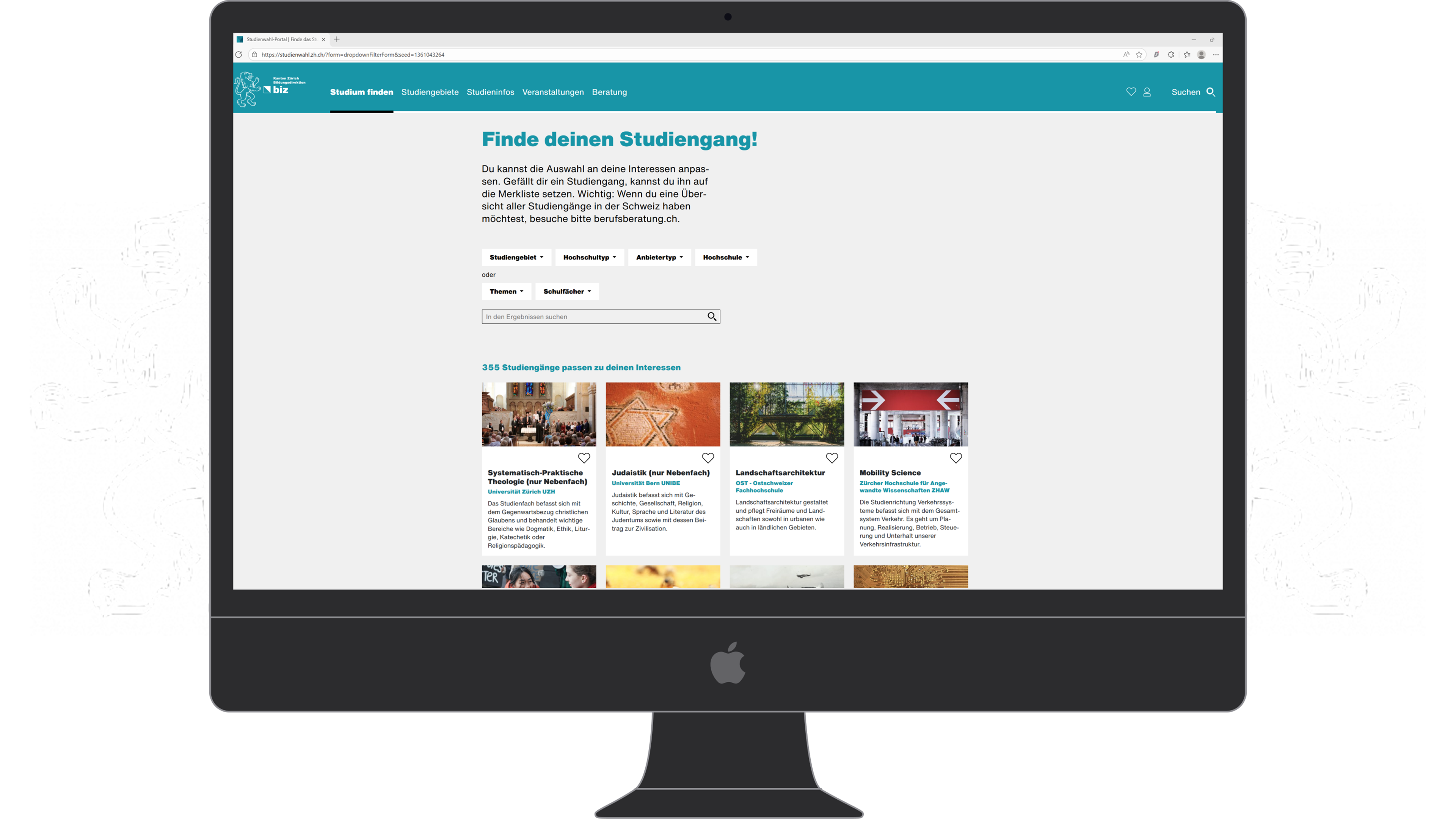 Desktop screen of the Studienwahlportal