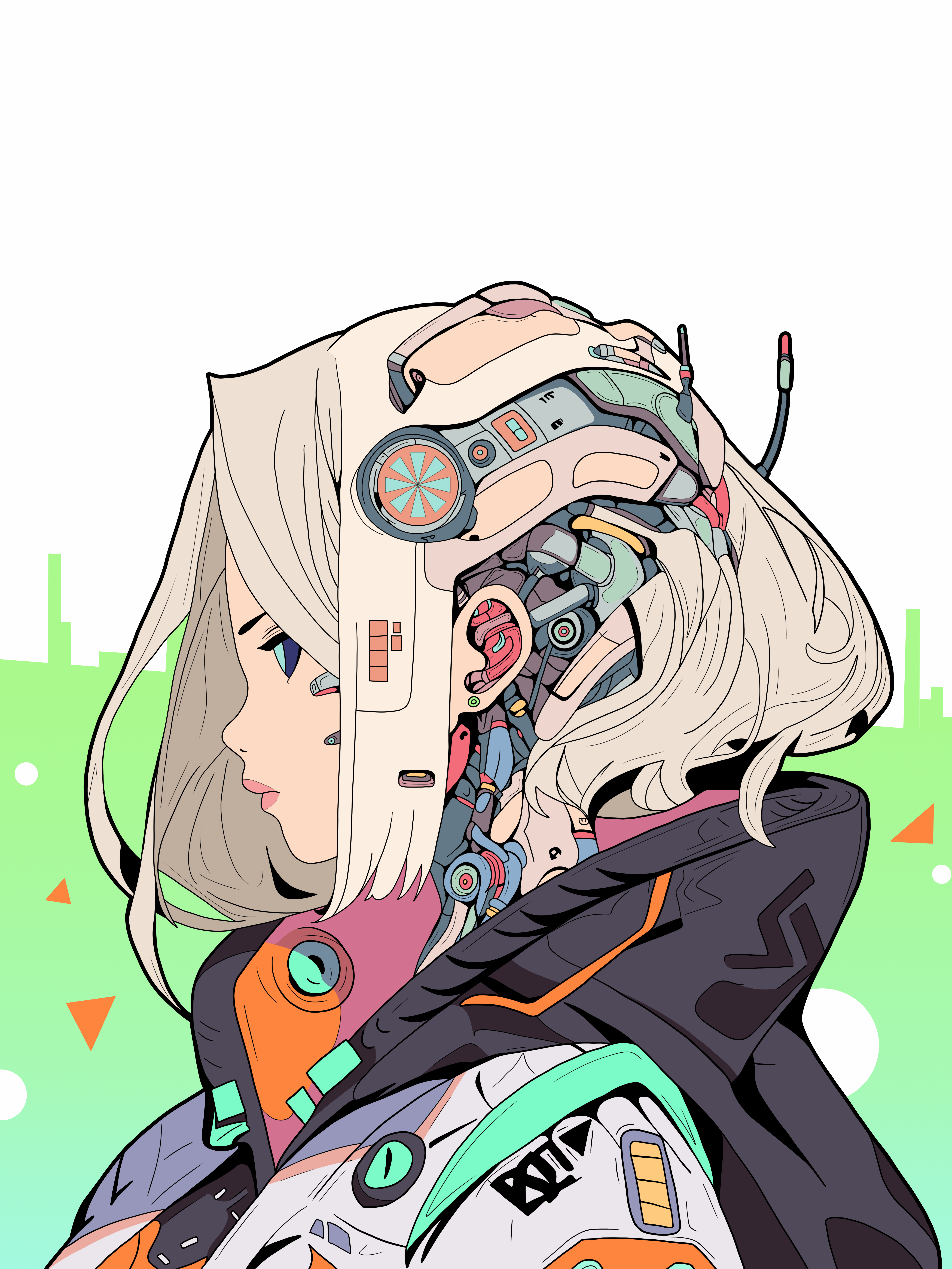 Drawing of a girl in a cyberpunk style