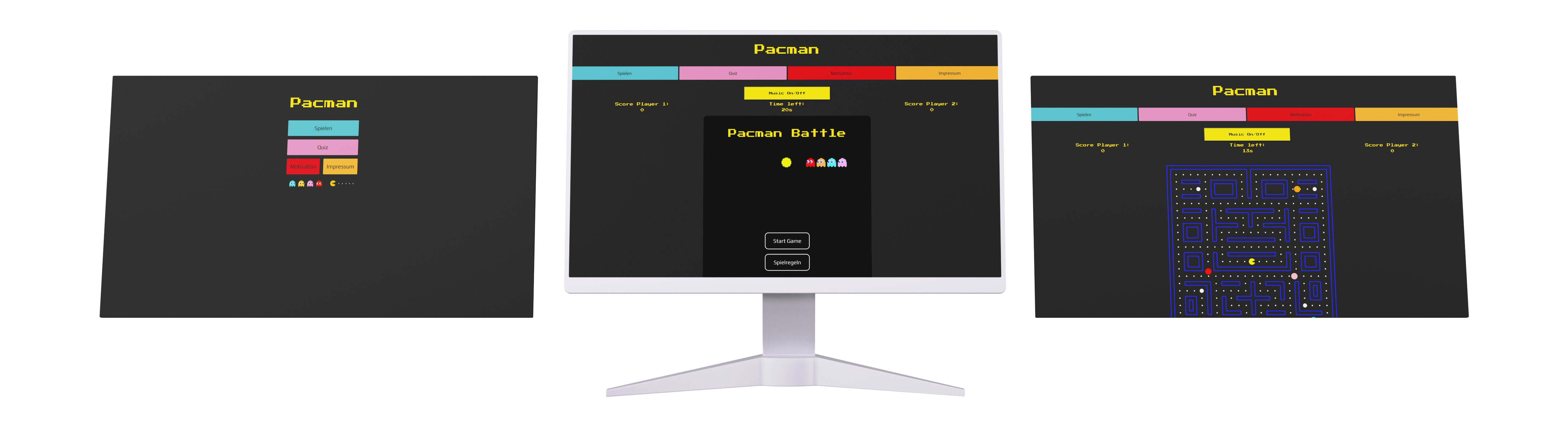 Three Screens showing the PacMan-Battle Website